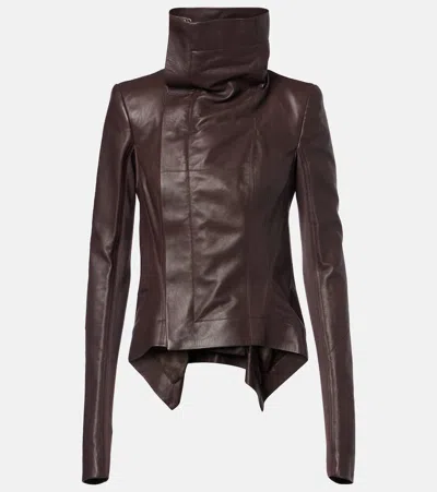 Rick Owens Naska Leather Biker Jacket Curved Hem In Brown