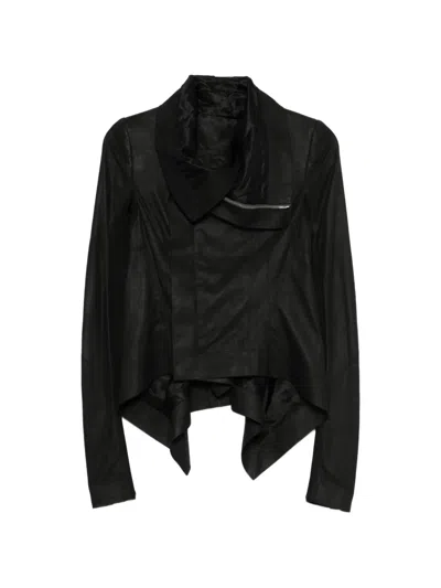 Rick Owens Leather Jacket Asymmetric Hem Draped Collar In Black