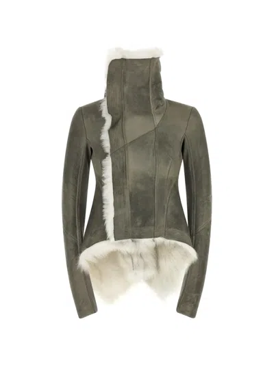 Rick Owens Naska Asymmetrical Shearling Jacket In Gray