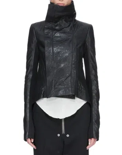 Rick Owens Temple Naska Biker Tumbled Leather Jacket In Black