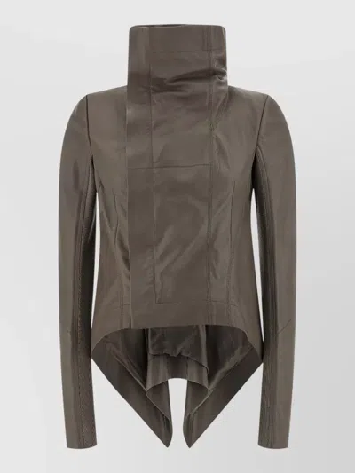 Rick Owens Naska Biker Jacket Asymmetric Hem High Collar
