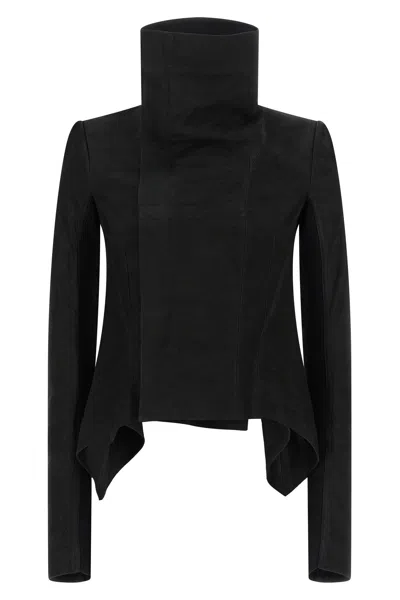 Rick Owens Naska Tailored Biker Coat High Collar In Black