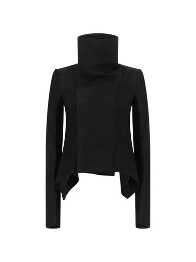 Rick Owens Naska Tailored Biker Coat High Collar In Black