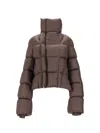 Rick Owens Cropped Padded Quilted Jacket With High Collar In Brown