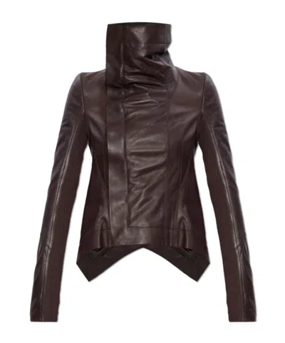 Rick Owens Long-sleeved Leather Jacket In Brown