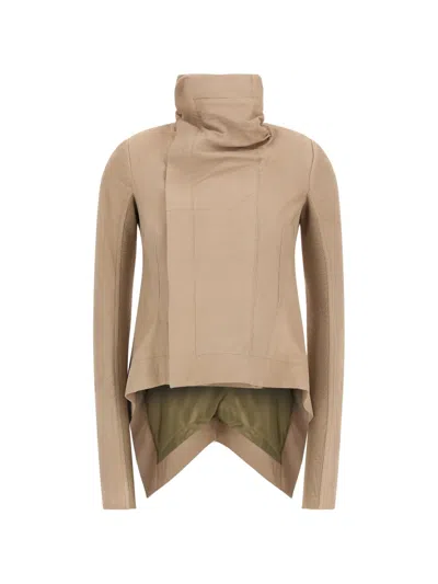 Rick Owens Naska Coat Asymmetric Hem High Collar In Brown
