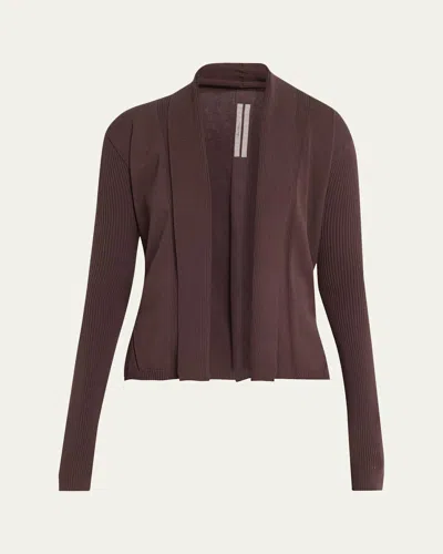 Rick Owens Naska Rib Knit Open Cardigan In Brown