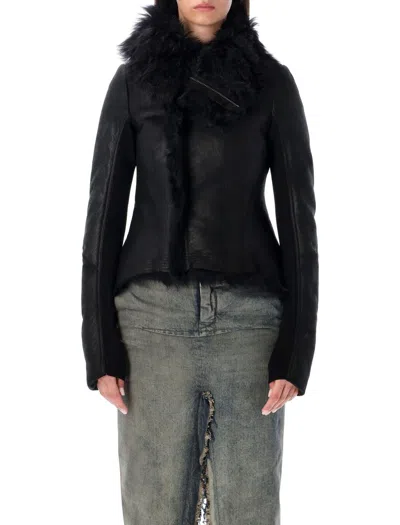 Rick Owens Naska Shearling Biker Jacket In Black