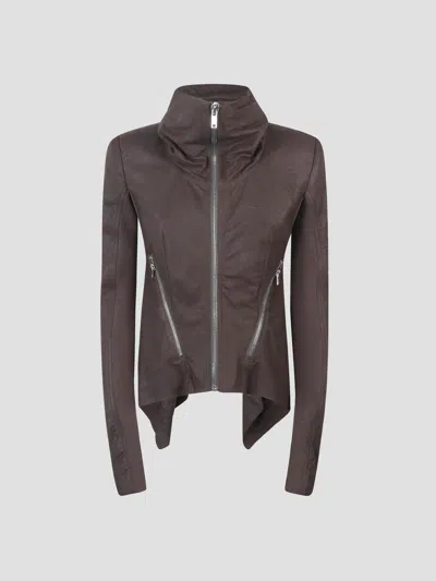 Rick Owens Zipped Naska Biker Jacket In Brown
