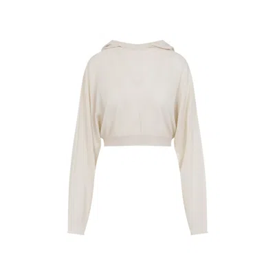 RICK OWENS RICK OWENS NATURAL WHITE VIRGIN WOOL CROPPED HOODED TUNIC PULLOVER