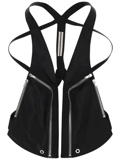 Rick Owens Neutral Bauhaus Harness Back Zippered Vest In Black