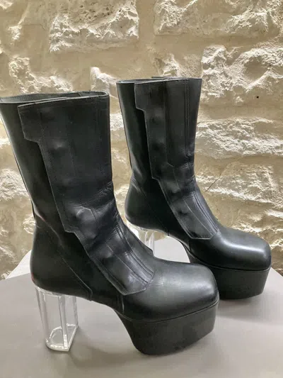 Pre-owned Rick Owens Never Worn Biker Platform Leather Boots By  In Black