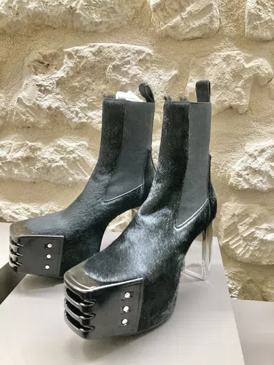 Pre-owned Rick Owens Never Worn / Calf Hair Platforms Chelsea Boots In Black
