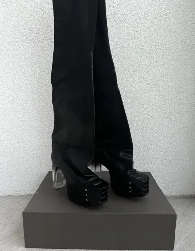 Pre-owned Rick Owens New Sample Grill Flared Kiss Gradient Luxor Boots In Black