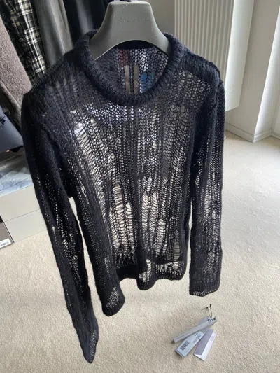 Pre-owned Rick Owens New | Ss22 Fogachine Spider Net Cutout Mohair Roundneck Knit In Black