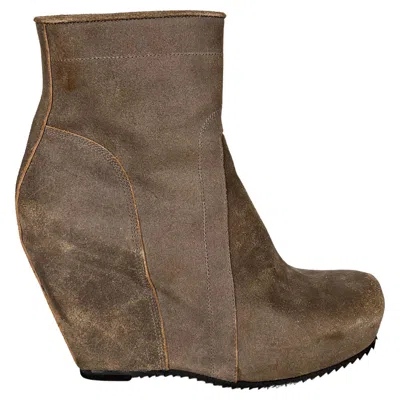 Pre-owned Rick Owens New With Box  Wedge Zipped Leather Boots In Brown