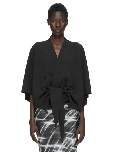 Rick Owens ? No-wide Kimono Sleeve V-neck Lace-up Top In Nero