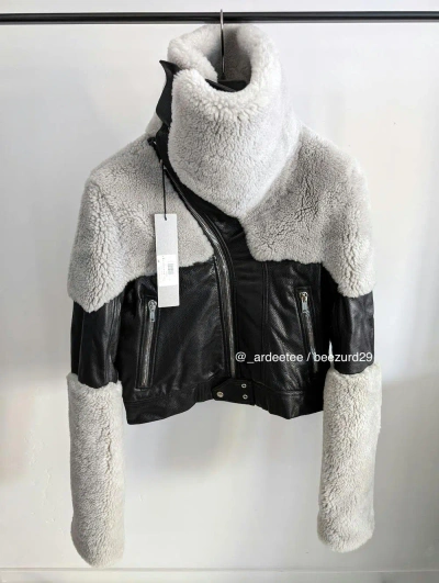 Pre-owned Rick Owens Nwt Keith Shearling Jacket Performa/strobe Black/pearl