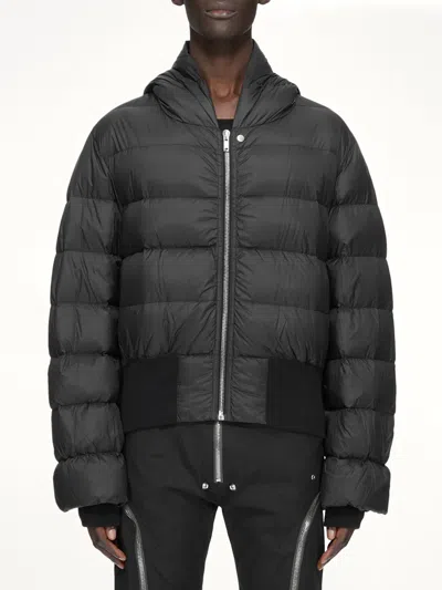Rick Owens Nylon Duvet Hooded Jacket In Black