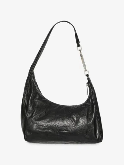 Rick Owens Nylon Shoulder Handbag With Zip Closure And Front Embroidery In Nero