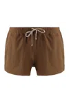 Rick Owens Elastic Waistband Swim Shorts With Side Pockets In Brown