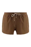 Rick Owens Elastic Waistband Swim Shorts With Side Pockets In Brown
