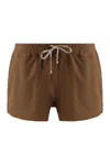 Rick Owens Elastic Waistband Swim Shorts With Side Pockets In Brown