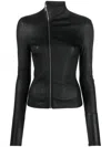 Rick Owens Asymmetric Black Stretch Leather Jacket In Black