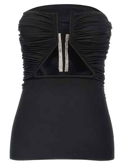 Rick Owens Off-the-shoulder Black Prong Bustier Top With Draping