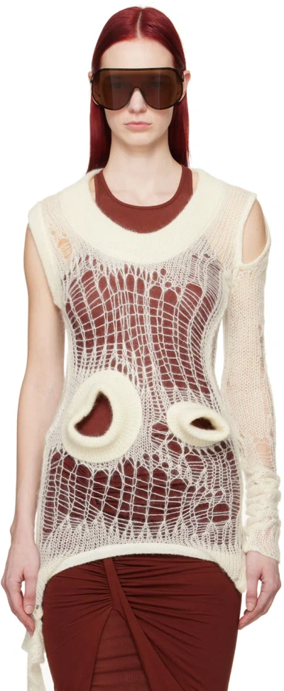 Rick Owens Off-white Asymmetric Sweater In 11 Milk
