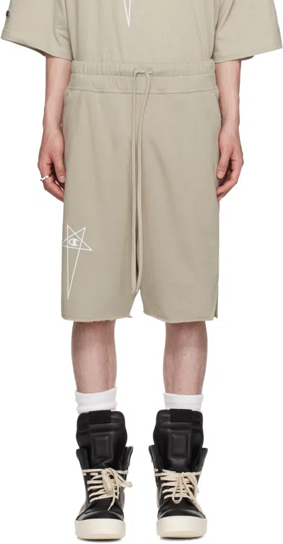 Rick Owens Off-white Champion Edition Beveled Pods Shorts In Neutral