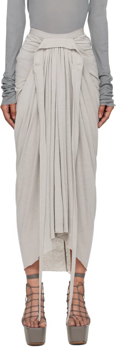 Rick Owens Off-white Concordians Knee Draped Midi Skirt In Gray