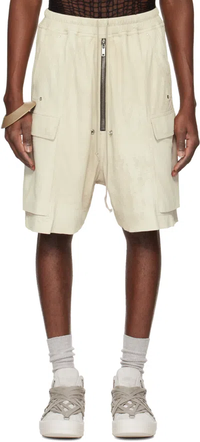 Rick Owens Off-white Hollywood Cargobela Leather Cargo Shorts In 41 Dinge