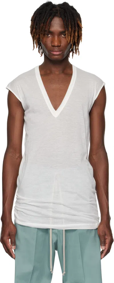 Rick Owens Off-white Hollywood Deep V Sl T-shirt In 11 Milk