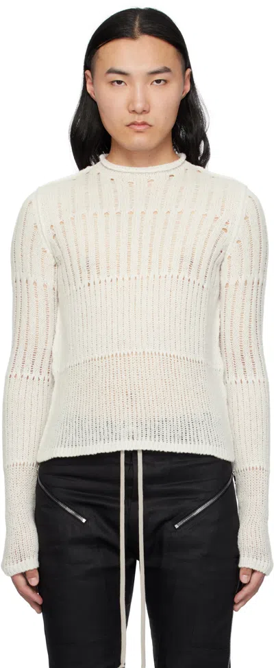 Rick Owens Off-white Hollywood Grid Knit Cropped Biker Sweater In 41 Dinge