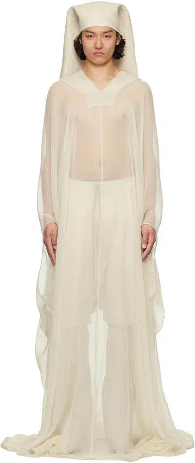 Rick Owens Off-white Hollywood Hooded Kaftan Pullover Coat In Neutral