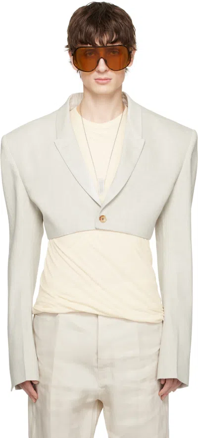 Rick Owens Off-white Hollywood Ls Micro Tatlin Denim Blazer In 41 Dinge