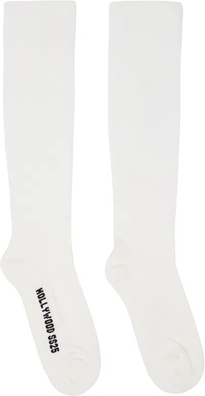 Rick Owens Off-white Hollywood Mid Calf Socks In 119 Milk/black
