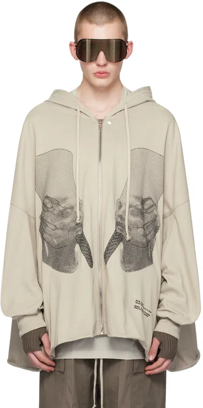 Rick Owens Off-white Peter Hoodie In 0809 Pearl/black