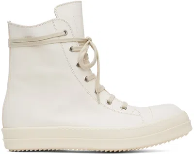 Rick Owens Off-white Porterville Washed Calf Sneakers In 1111 Milk/milk/milk