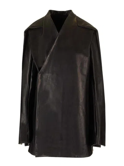 RICK OWENS OFFICIER WASHED LEATHER JACKET