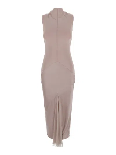 Rick Owens Off-shoulder Cowl Neck Asymmetrical Hem Sleeveless Dress In Neutral