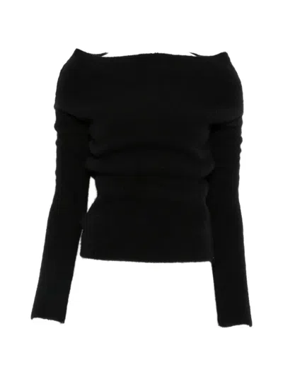 Rick Owens Off-shoulder Ribbed-knit Sweater In Black