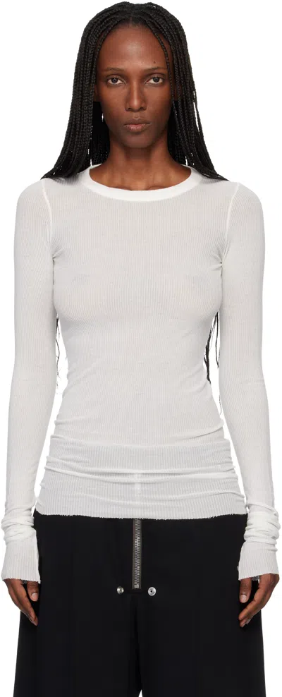 Rick Owens Off-white Temple Rib Ls T-shirt In Neutral