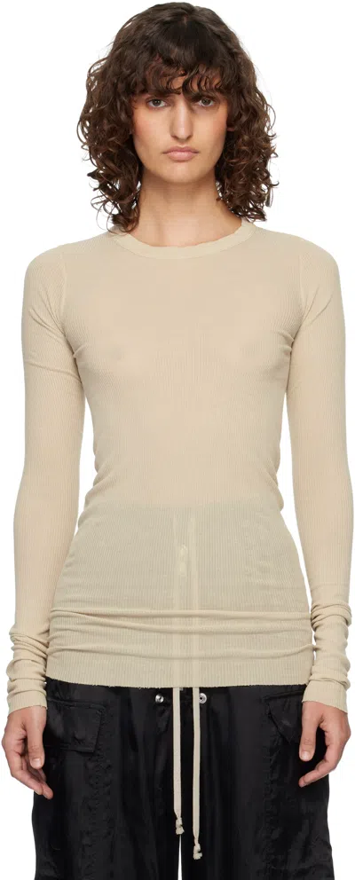 Rick Owens Off-white Temple Rib Ls T-shirt In Brown