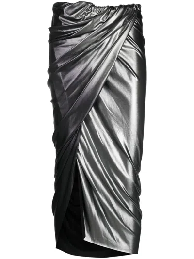 Rick Owens Ombré-effect Draped Midi Skirt In Grey
