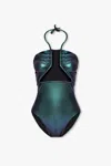 Rick Owens Prong Iridescent One Piece Swimsuit In Green