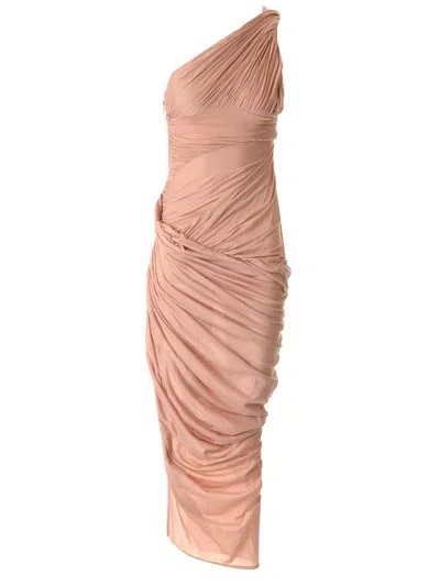 Rick Owens One-shoulder Draped Midi Dress In Pink