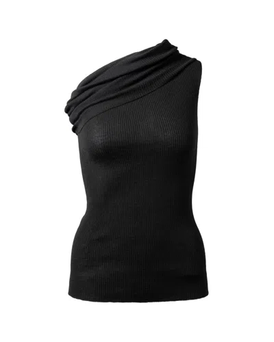 Rick Owens One-shoulder Black Ribbed Athena Top