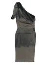 Rick Owens One-shoulder Denim Midi Dress In Gray